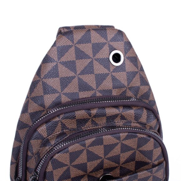 Belt Bag / Sling Bag -Patterned Crossbody -3 Sections- Faux Leather- Brown NWT - Picture 5 of 8